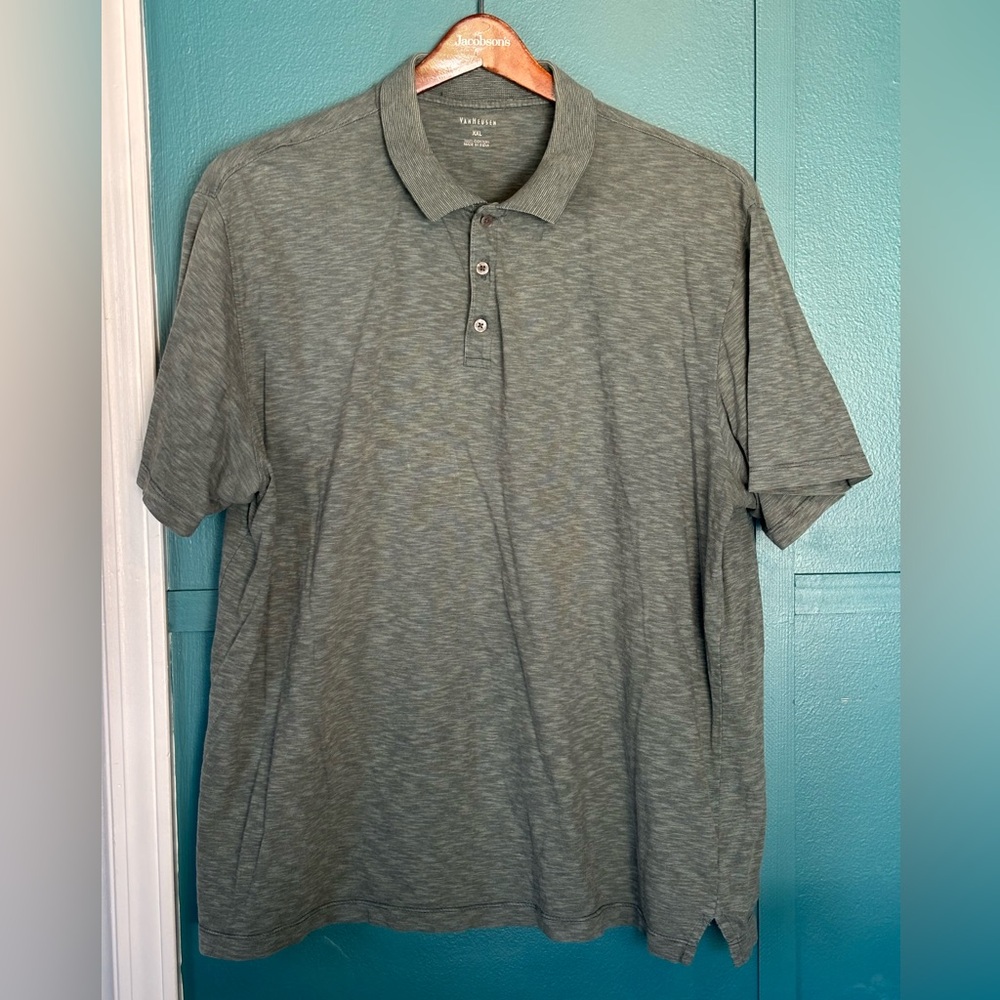 Van Heusen Heathered Sage Green Polo Shirt 100% Cotton Size XXL
